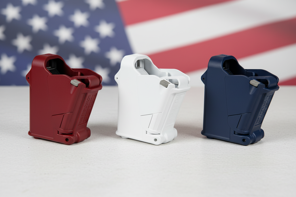 TacticPower Universal Magazine Loader in Red White and Blue - Patriotic Edition Speed Loader for 9mm to 45ACP