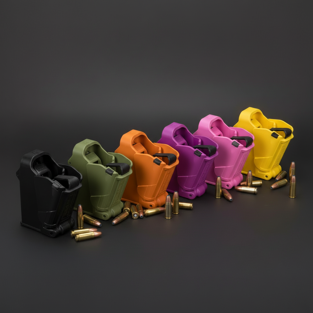 TacticPower Universal Magazine Loader - 6 colors available (black, green, orange, purple, pink, yellow) - Speed loader for 9mm to .45ACP pistol magazines with ammunition